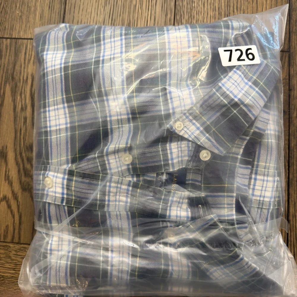 Polo Ralph Lauren Mens 4XB Classic Fit Plaid Button Down Shirt Green Navy Blue